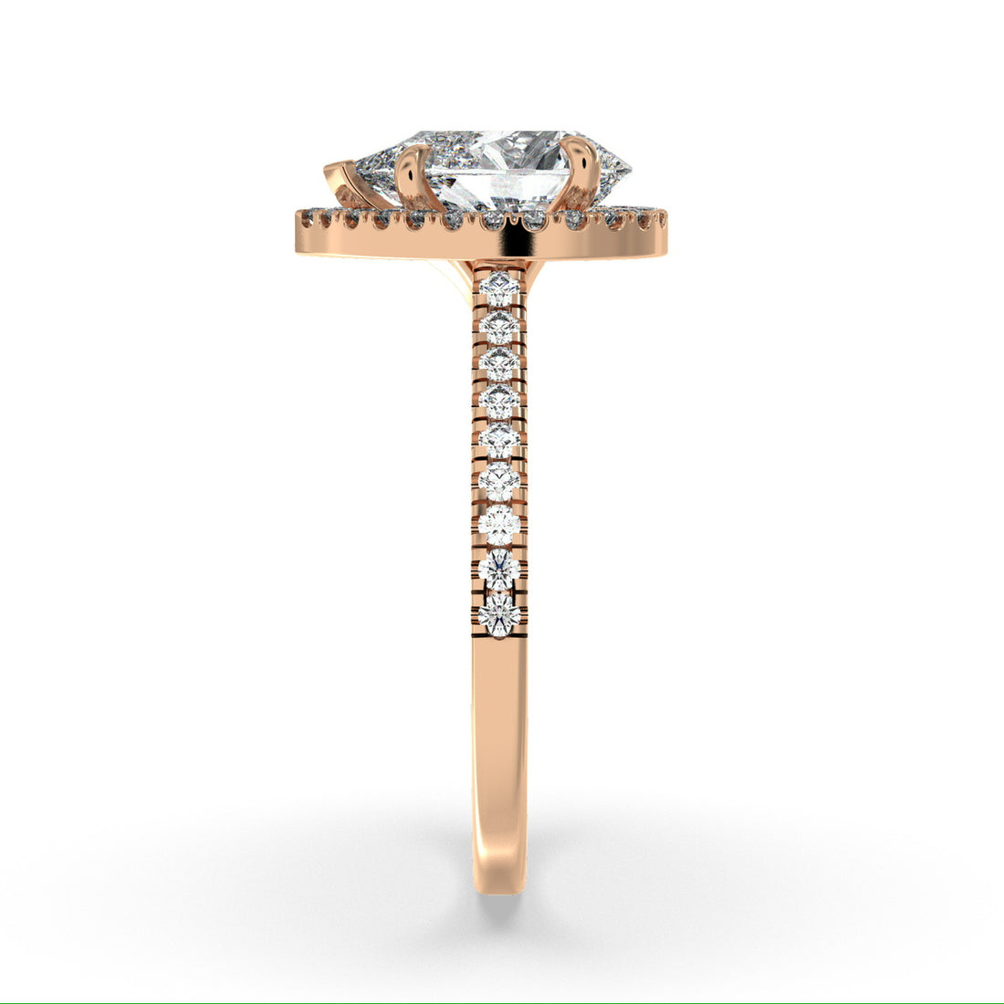 Helen Pear Cut Halo Design Diamond Engagement Ring with Pave Setting Sidestones - 18K Rose