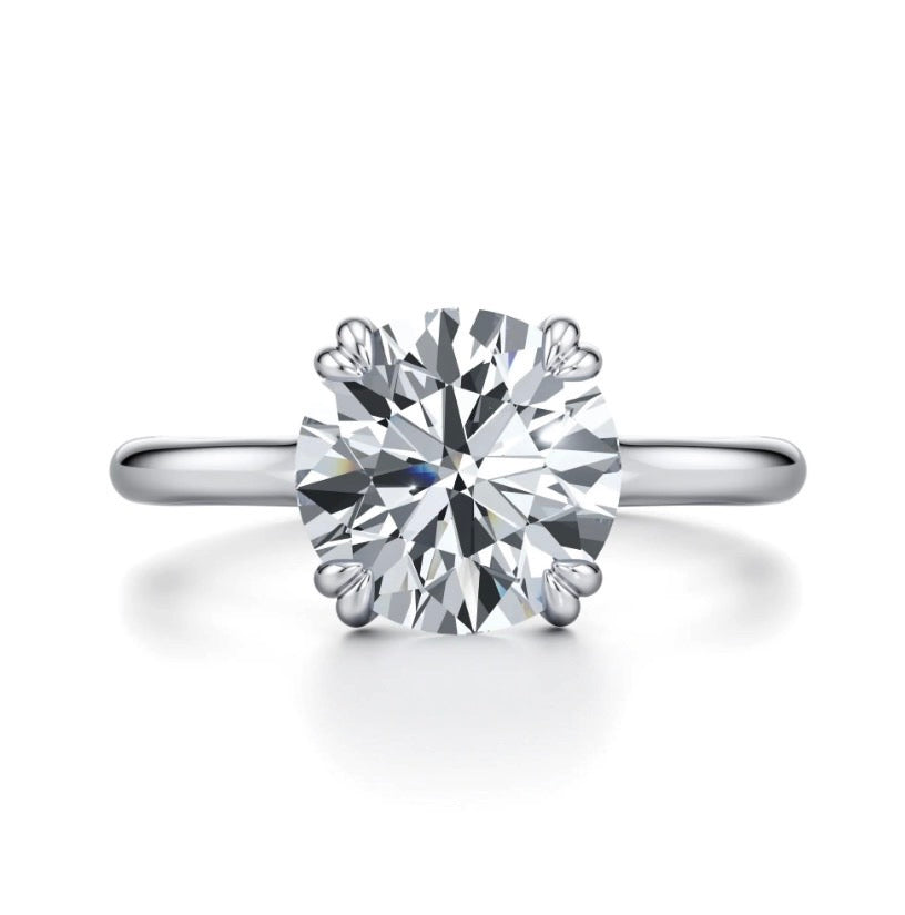 Elle Solitaire Round Cut Cross Over Double Claw Diamond Engagement Ring - 18K White