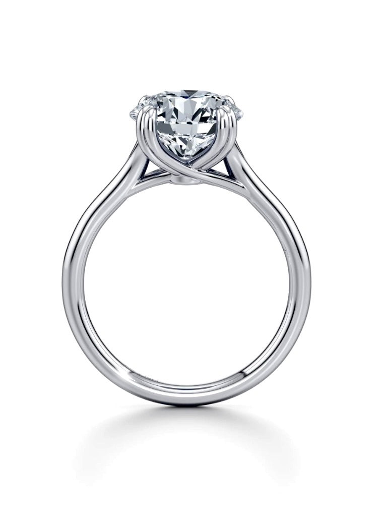 Elle Solitaire Round Cut Cross Over Double Claw Diamond Engagement Ring - Platinum