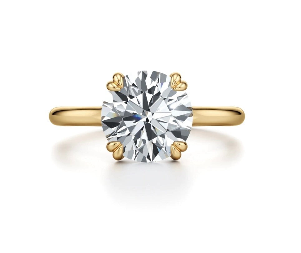 Elle Solitaire Round Cut Cross Over Double Claw Diamond Engagement Ring - 18K Yellow