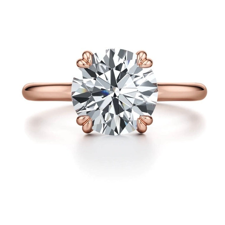 Elle Solitaire Round Cut Cross Over Double Claw Diamond Engagement Ring - 18K Rose