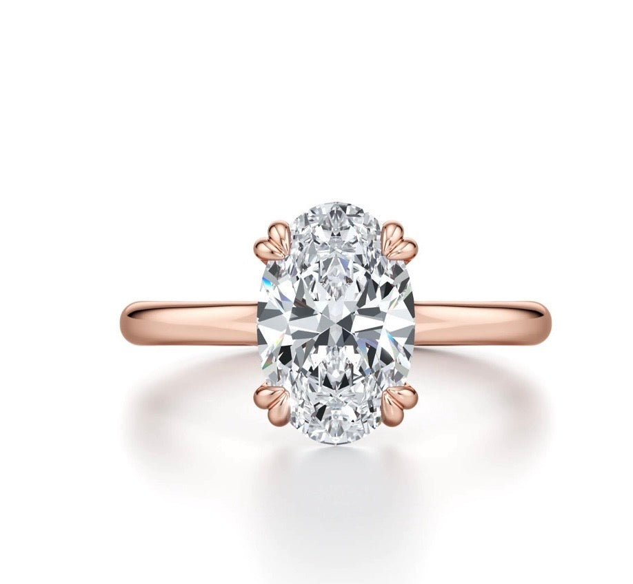 Atusa Oval Cut Diamond Cross Over Double Claw Engagement Ring - 18K Rose