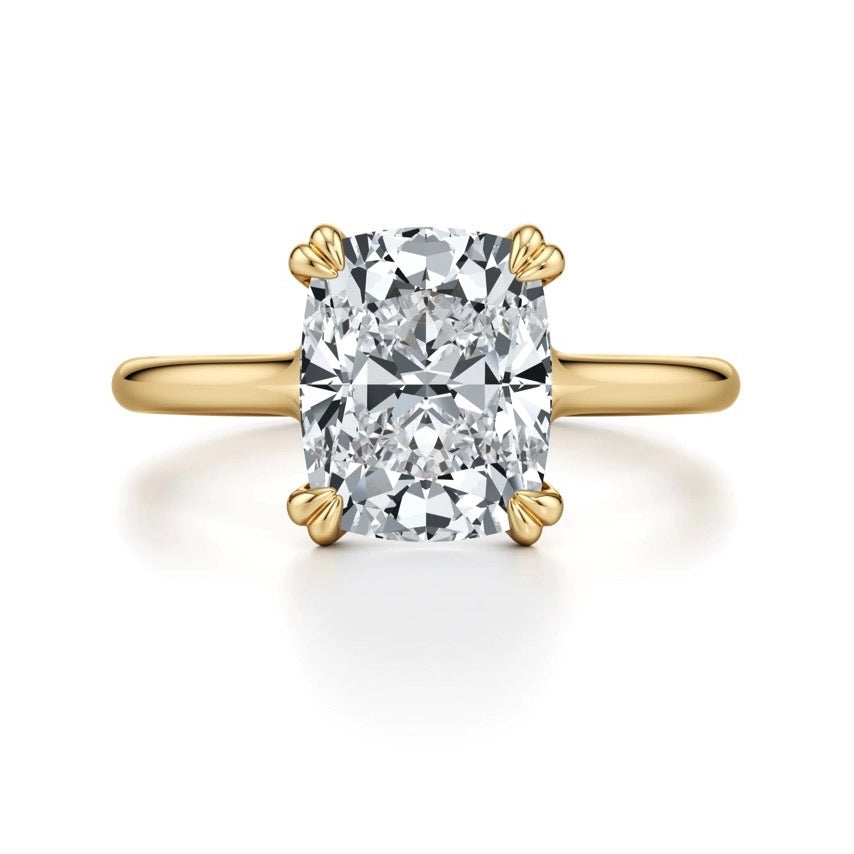 Bettie Cushion Cut Double Claw Cross Over Diamond Ring - 18K Yellow