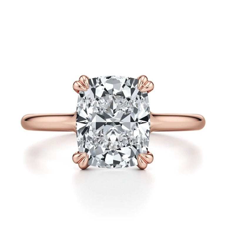 Bettie Cushion Cut Double Claw Cross Over Diamond Ring - 18K Rose