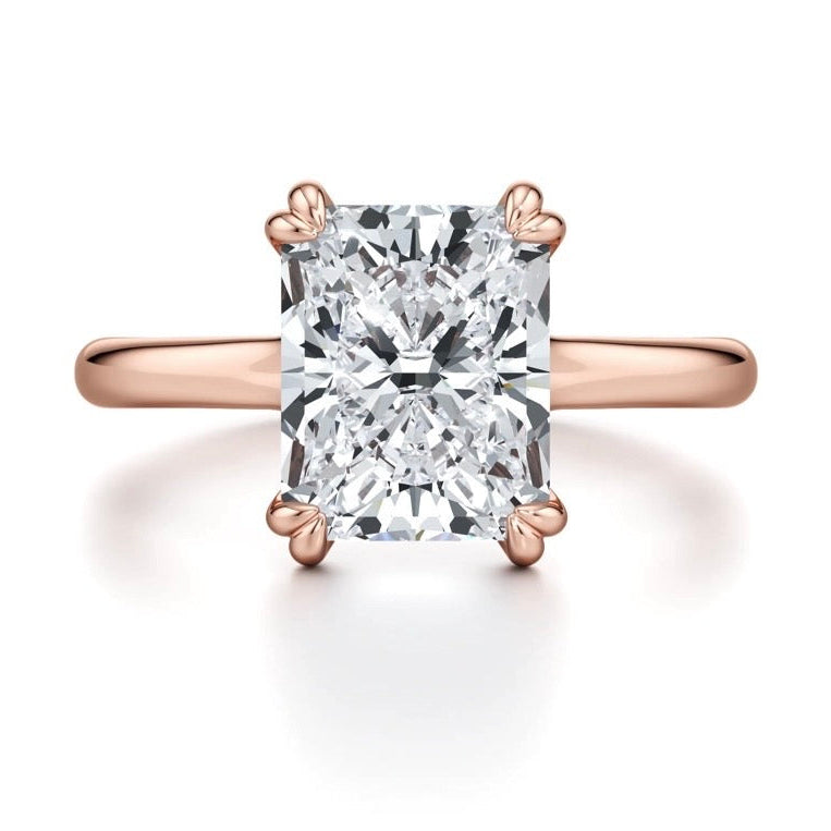 Margo Radiant cut Solitaire Twist Band Double Claw Diamond Ring - 18K Rose