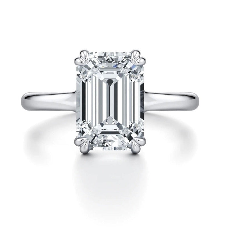 Tiana Emerald Cut Twist Band Double Claw Diamond Ring - 18K White