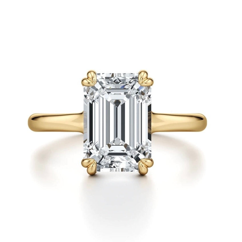 Tiana Emerald Cut Twist Band Double Claw Diamond Ring - 18K Yellow