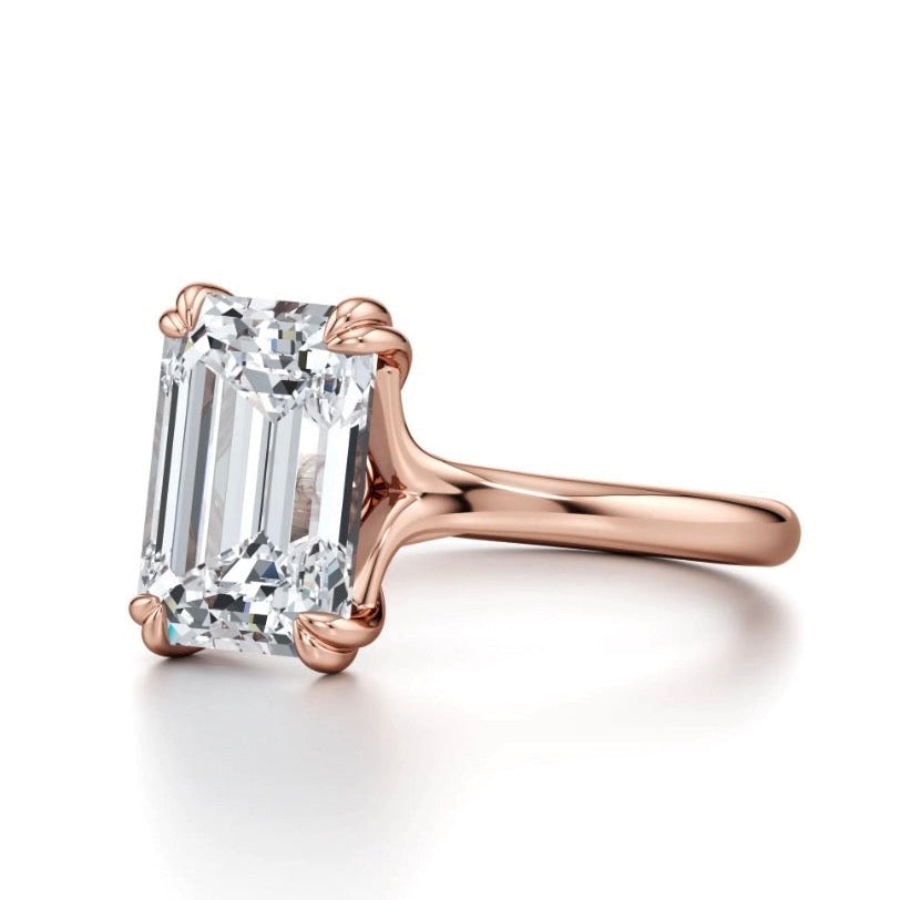 Tiana Emerald Cut Twist Band Double Claw Diamond Ring - 18K Rose