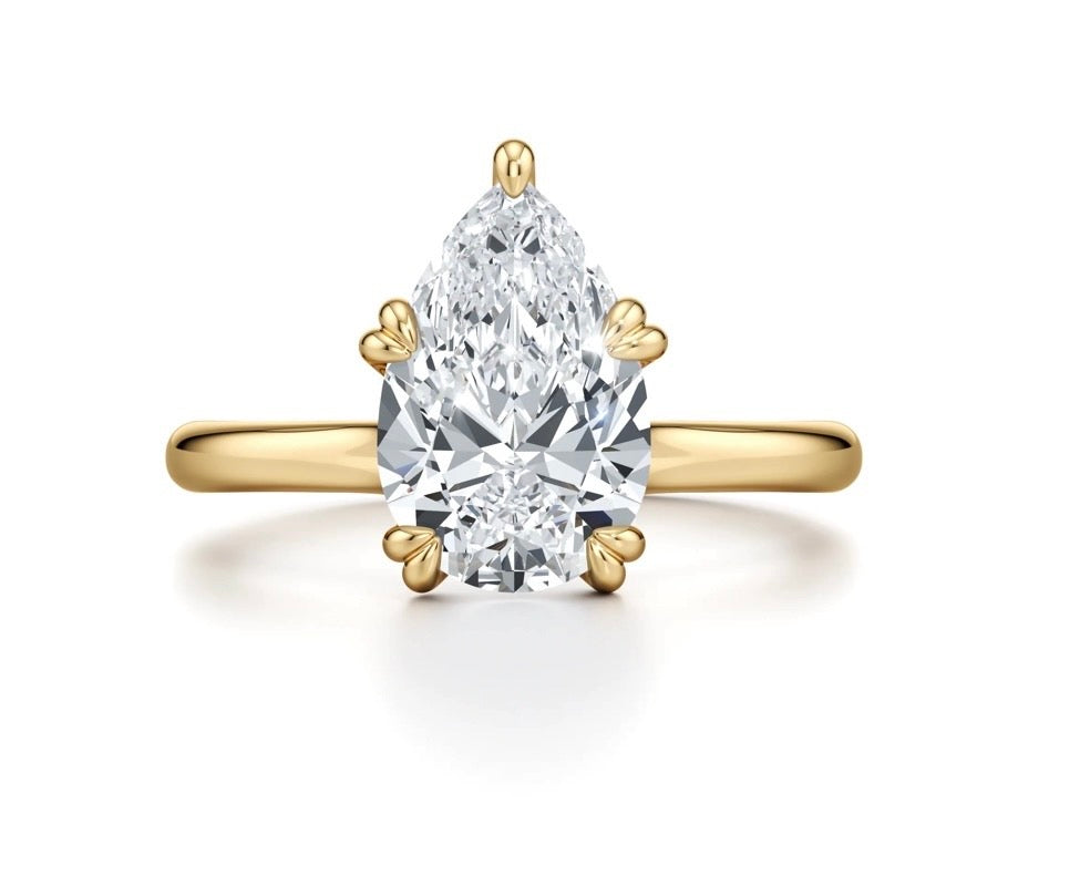 Bravo Pear Shape Cross Over Double Claw Diamond Engagement Ring - 18K Yellow