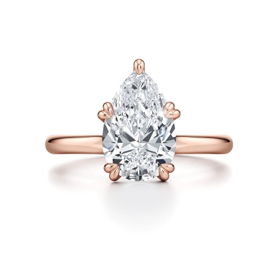 Bravo Pear Shape Cross Over Double Claw Diamond Engagement Ring - 18K Rose