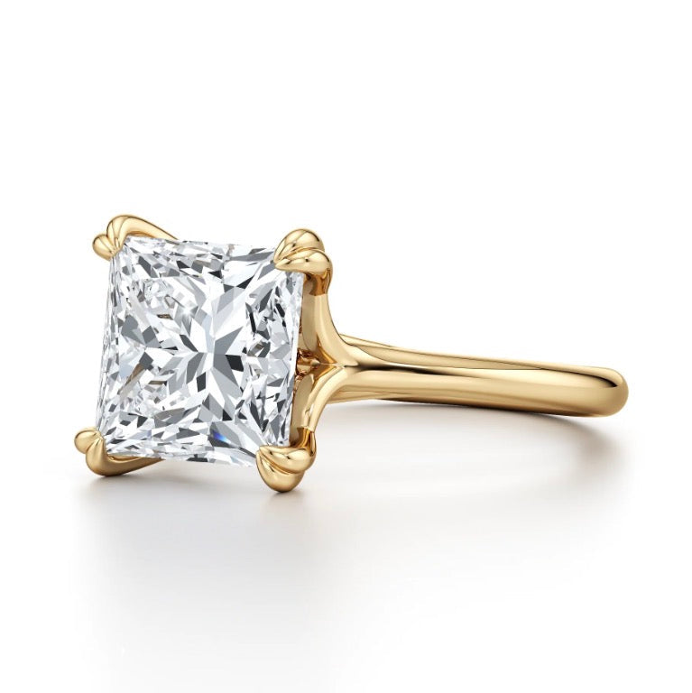 Bena Princess cut Cross Over Double Claw Diamond Engagement Ring - 18K Yellow