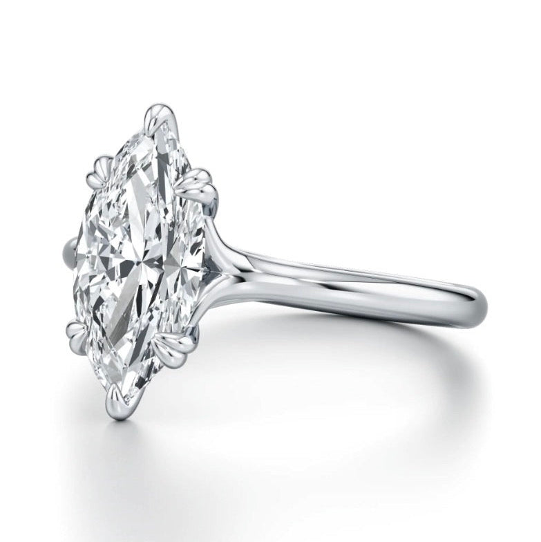 Perry Solitaire Marquise Cut Split Band Cross over Double Claw Diamond Ring - Platinum