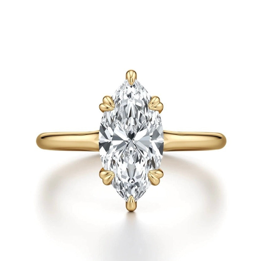 Perry Solitaire Marquise Cut Split Band Cross over Double Claw Diamond Ring - 18K Yellow