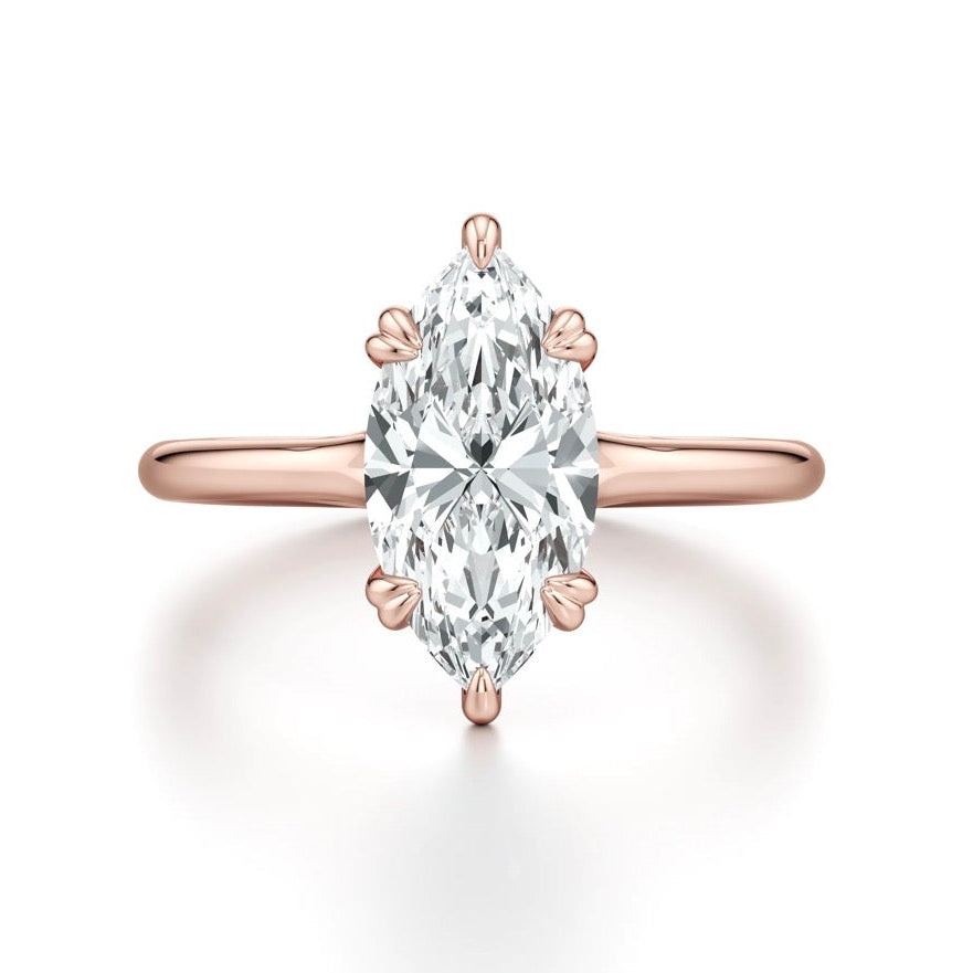 Perry Solitaire Marquise Cut Split Band Cross over Double Claw Diamond Ring - 18K Rose