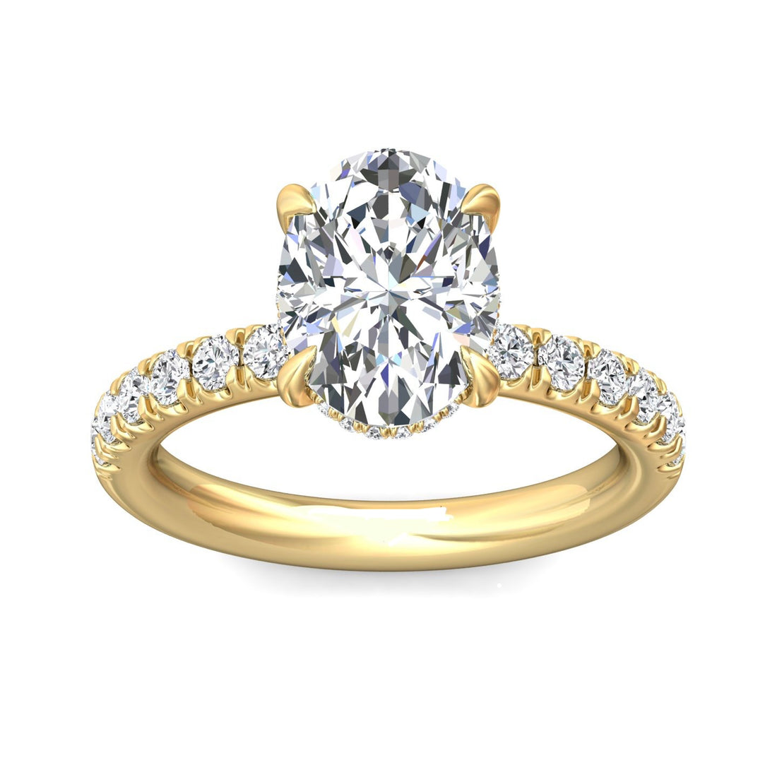 Winslow Oval Cut Hidden Halo Four ClawPave Setting Diamond Engagement Ring - 18K Yellow