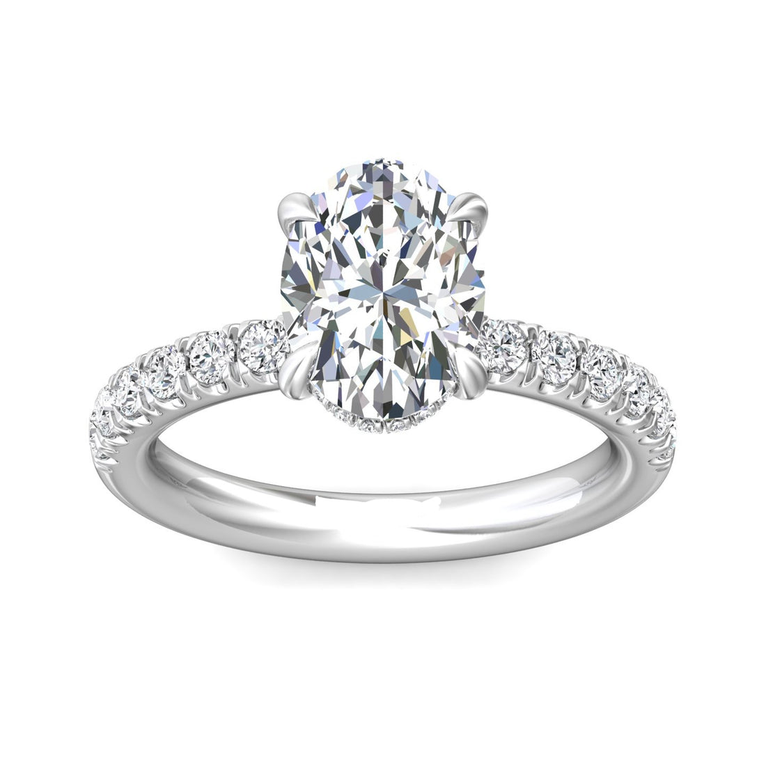 Winslow Oval Cut Hidden Halo Four ClawPave Setting Diamond Engagement Ring - 18K White