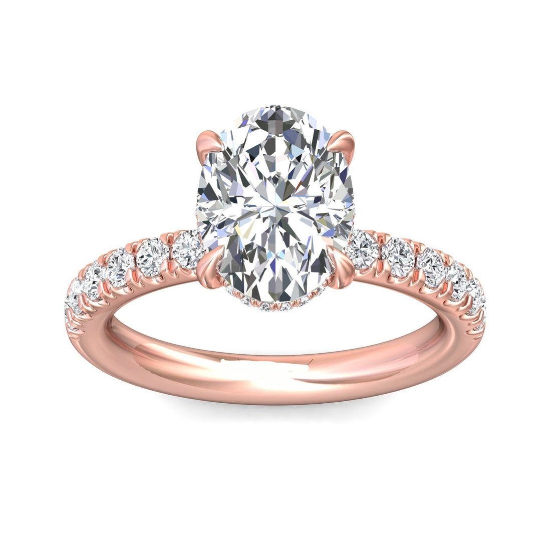 Winslow Oval Cut Hidden Halo Four ClawPave Setting Diamond Engagement Ring - 18K Rose