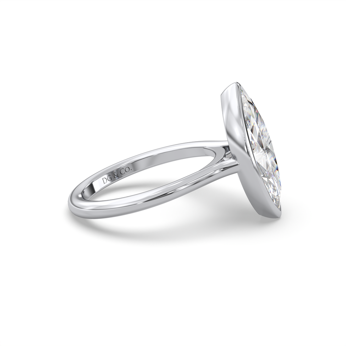 Leesa Marquise Cut Cathedral Style Bezel and Low Setting Solitaire Diamond Engagement Ring - 18K White