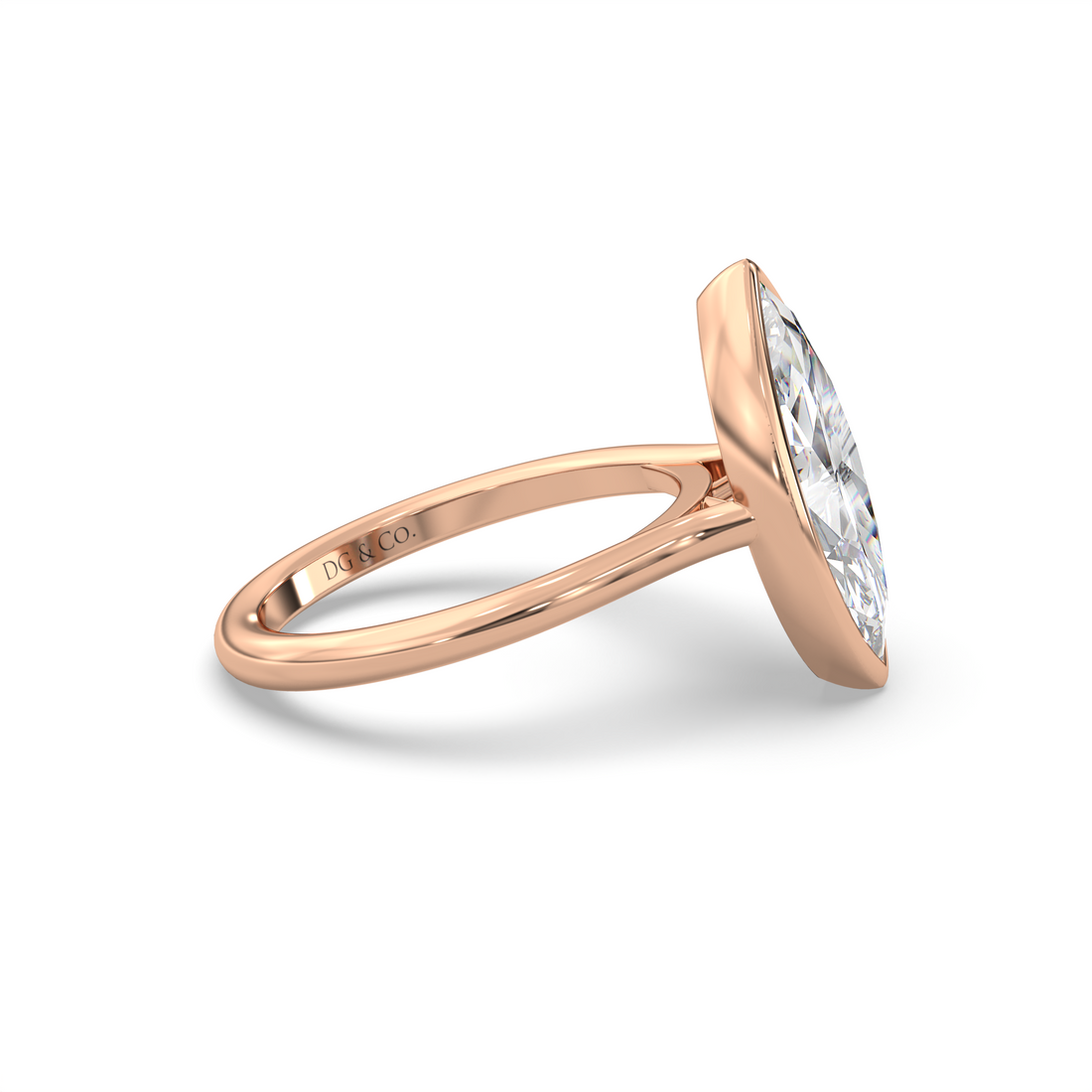 Leesa Marquise Cut Cathedral Style Bezel and Low Setting Solitaire Diamond Engagement Ring - 18K Rose