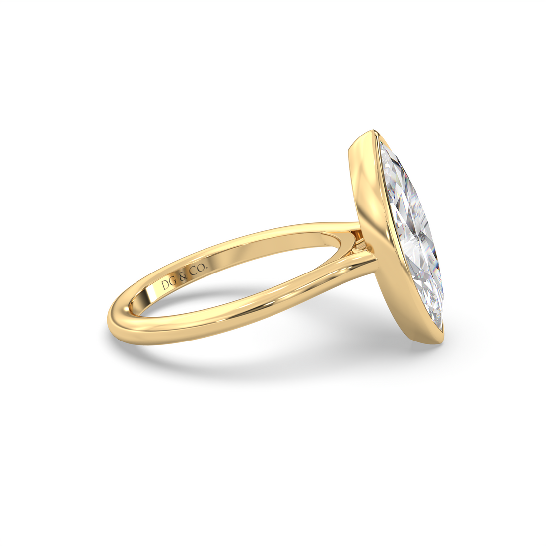 Leesa Marquise Cut Cathedral Style Bezel and Low Setting Solitaire Diamond Engagement Ring - 18K Yellow