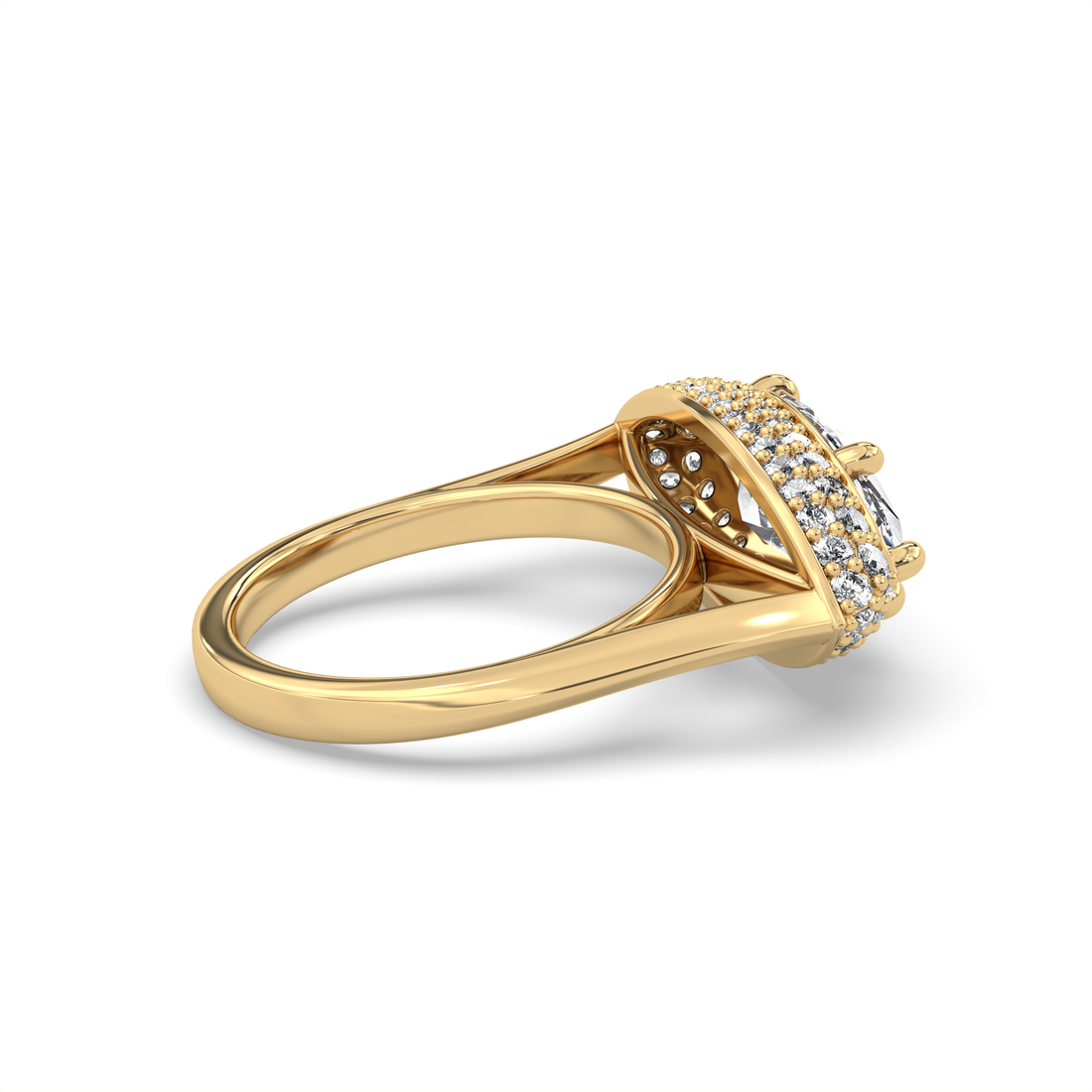 Franka Six Claw Marquise Cut Halo East West Setting Cathedral Style Pave Setting Side Stones Diamond Engagement Ring - 18K Yellow