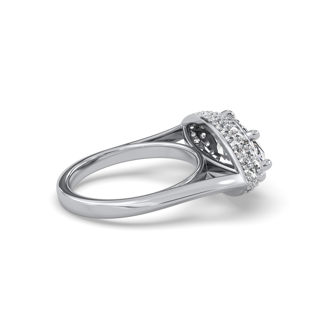 Franka Six Claw Marquise Cut Halo East West Setting Cathedral Style Pave Setting Side Stones Diamond Engagement Ring - 18K White