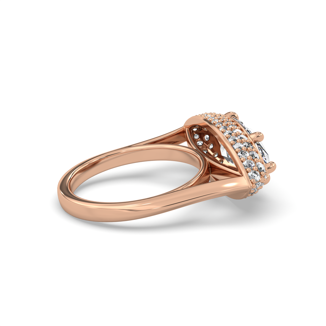 Franka Six Claw Marquise Cut Halo East West Setting Cathedral Style Pave Setting Side Stones Diamond Engagement Ring - 18K Rose