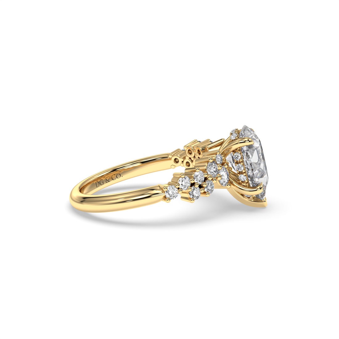 Cora Pear Cut Hidden Halo Four Claw Setting Side Stones Diamond Engagement Ring - 18K Yellow