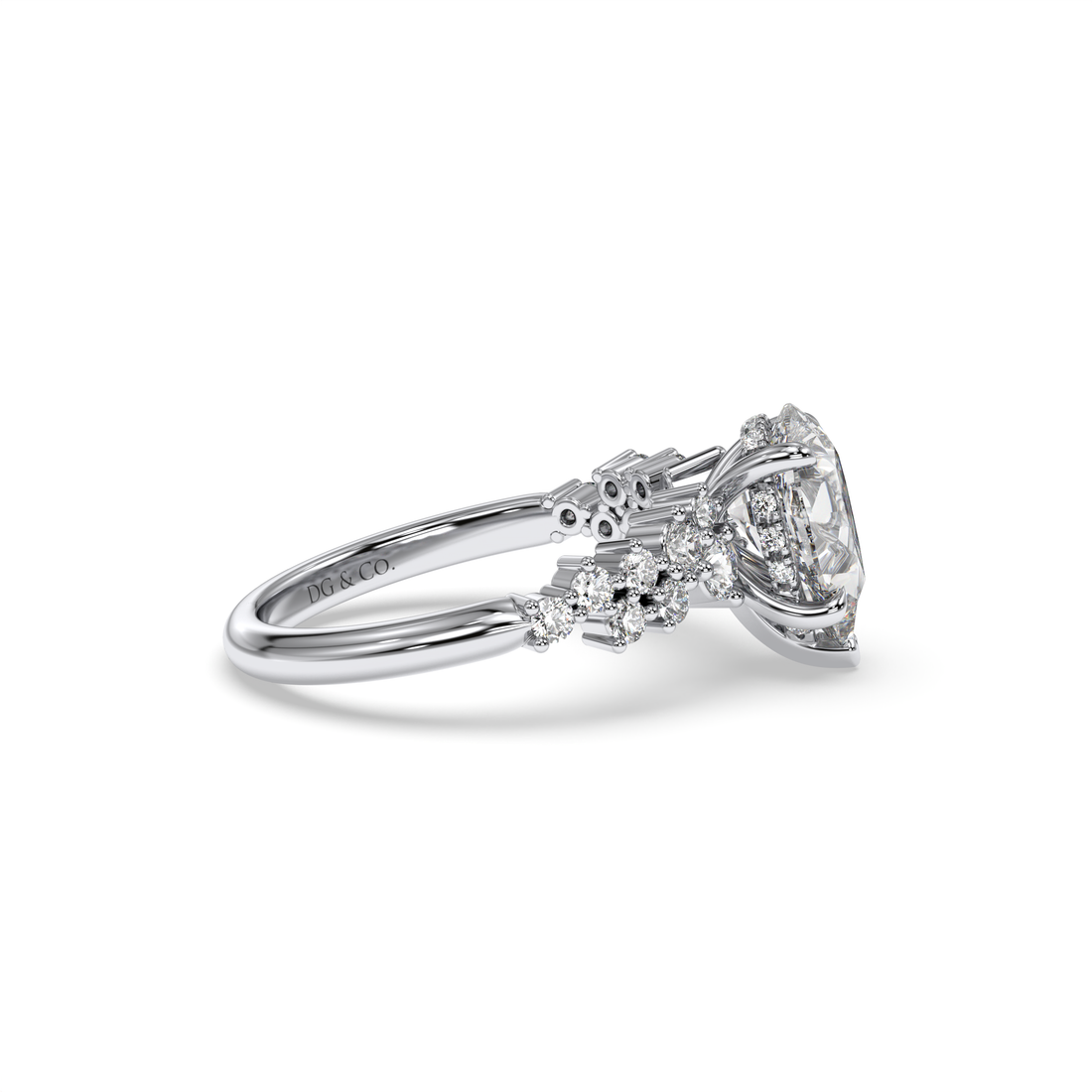 Cora Pear Cut Hidden Halo Four Claw Setting Side Stones Diamond Engagement Ring - 18K White