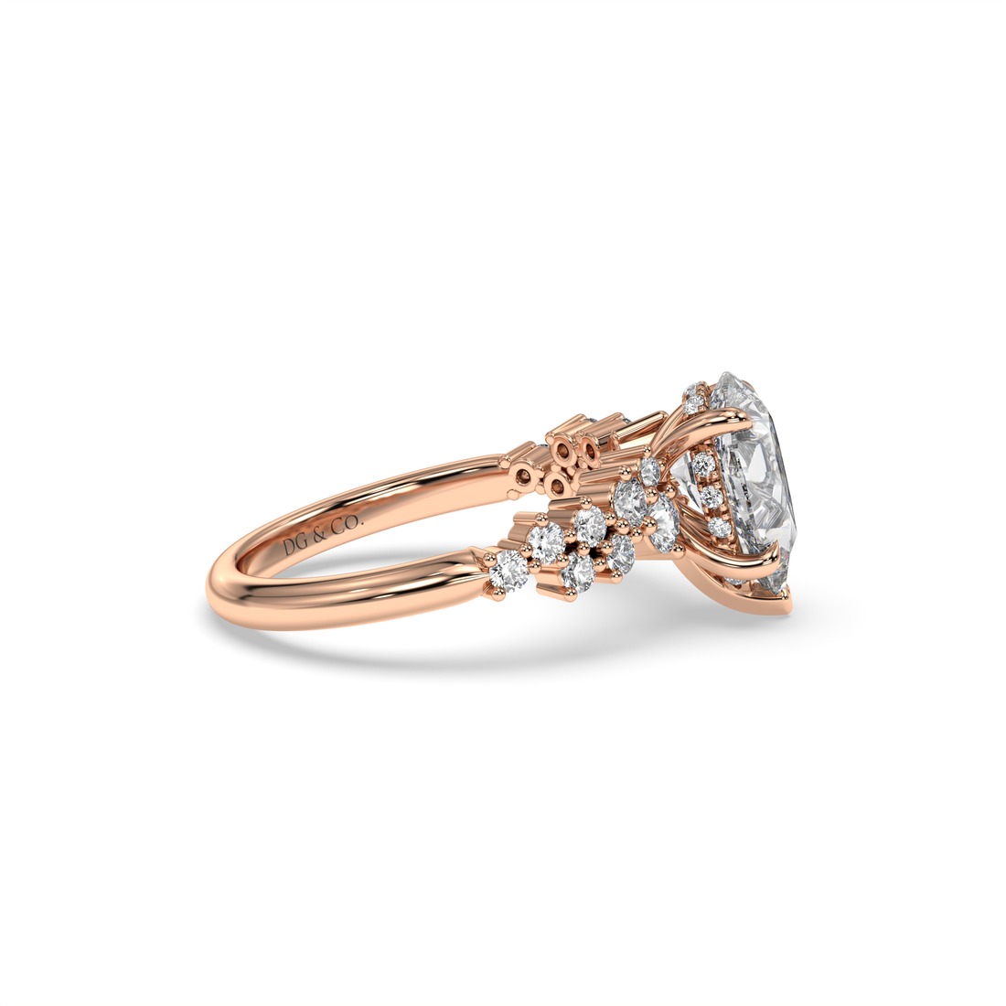 Cora Pear Cut Hidden Halo Four Claw Setting Side Stones Diamond Engagement Ring - 18K Rose