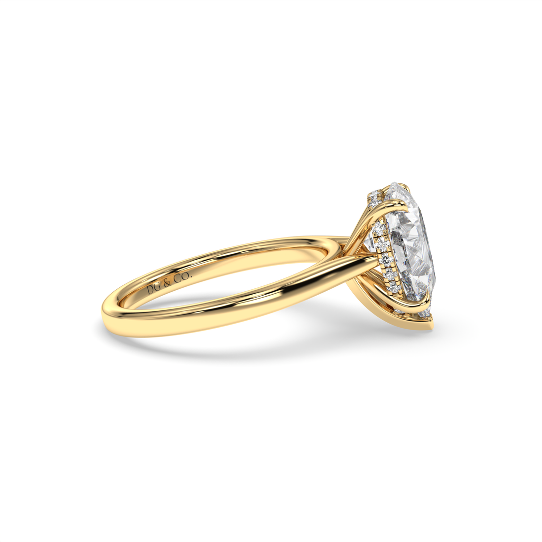Sage Pear Shape Solitaire Hidden Halo Cathedral Setting Diamond Engagement Ring - 18K Yellow