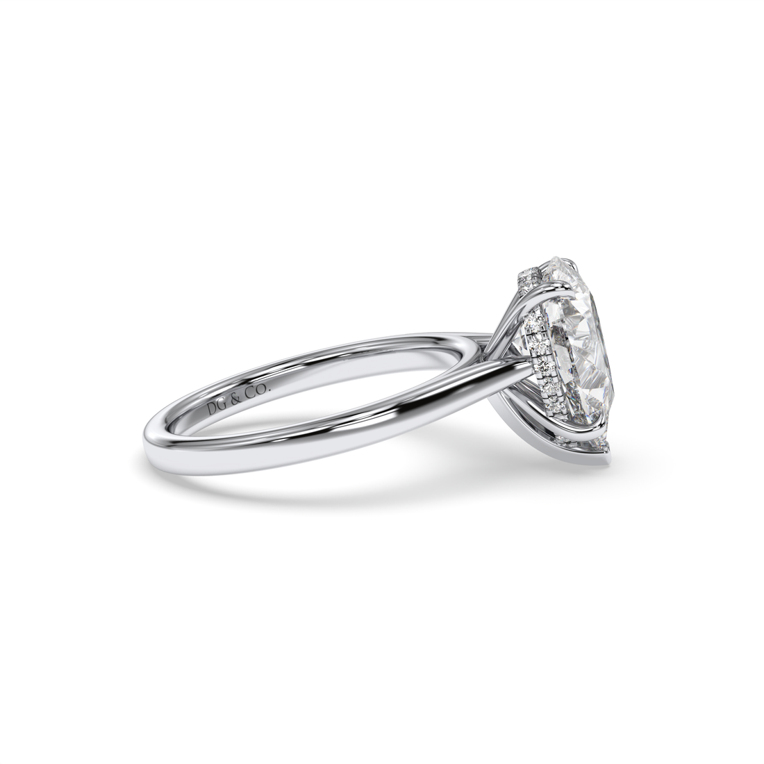 Sage Pear Shape Solitaire Hidden Halo Cathedral Setting Diamond Engagement Ring - 18K White