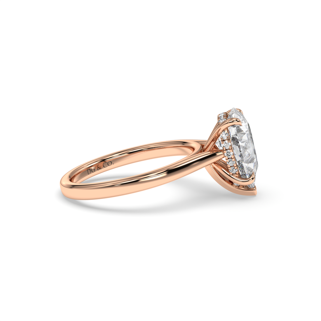 Sage Pear Shape Solitaire Hidden Halo Cathedral Setting Diamond Engagement Ring - 18K Rose