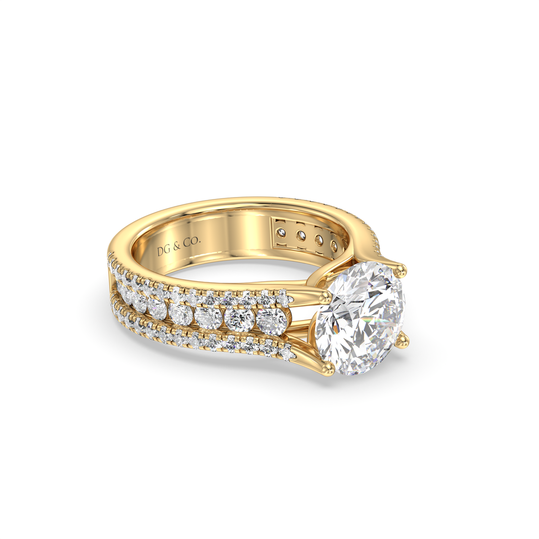 Dianne Round Brilliant Cut Triple Band With Cathedral Style Cross over Centre Stone Setting with Channel and Pave Setting Side Stones Diamond Engagement Ring - 18K Yellow