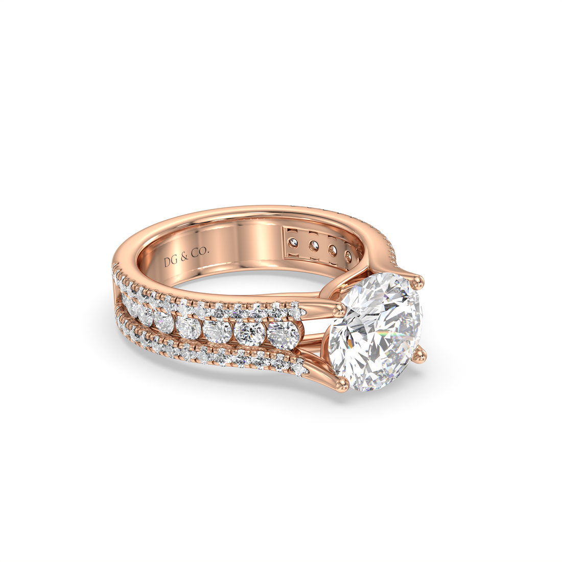 Dianne Round Brilliant Cut Triple Band With Cathedral Style Cross over Centre Stone Setting with Channel and Pave Setting Side Stones Diamond Engagement Ring - 18K Rose