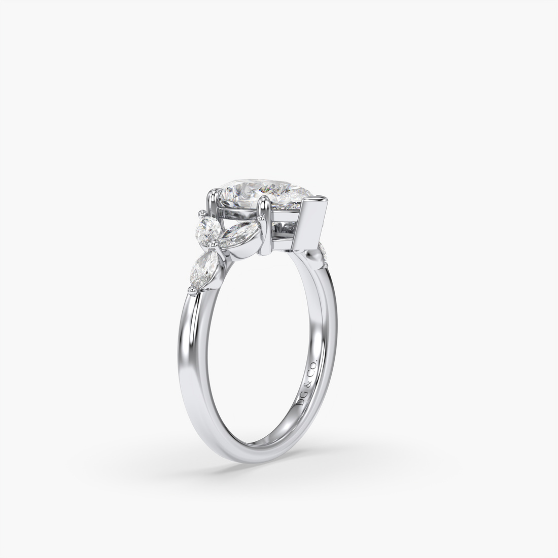 Fernanda Pear Shape Cut Diamond Side stone Engagement Ring - 18K White