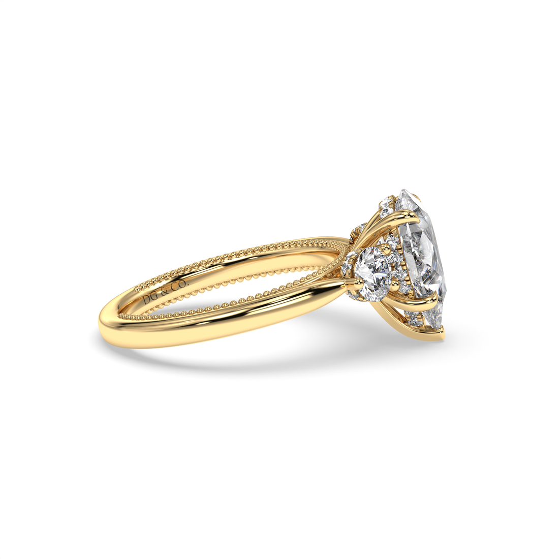 Rosalia Trilogy Pear Shape Cathedral Setting Hidden Halo Antiques Style Diamond Engagement Ring - 18K Yellow