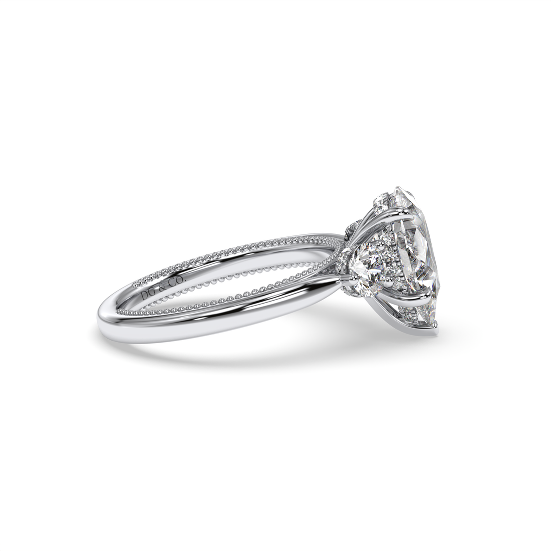 Rosalia Trilogy Pear Shape Cathedral Setting Hidden Halo Antiques Style Diamond Engagement Ring - 18K White