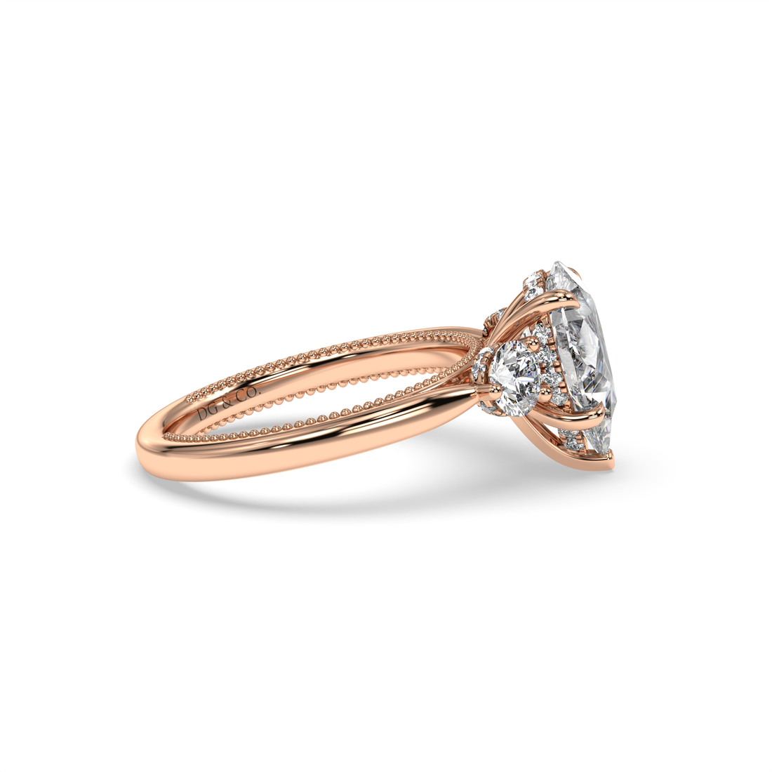 Rosalia Trilogy Pear Shape Cathedral Setting Hidden Halo Antiques Style Diamond Engagement Ring - 18K Rose