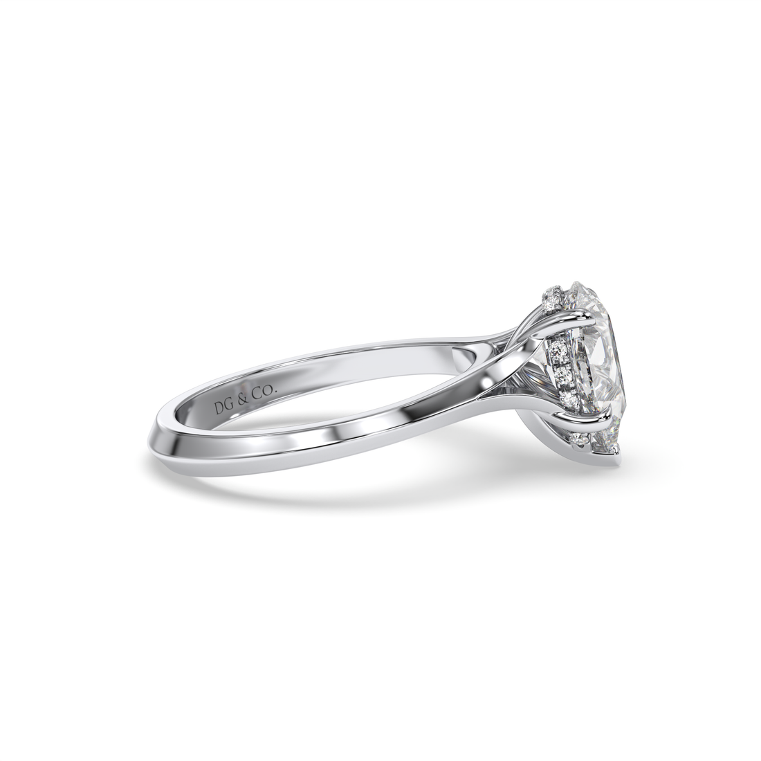 Marchesa Pear Cut Solitaire Split Band Hidden Halo Safe Five Claw Setting Diamond Engagement Ring - 18K White