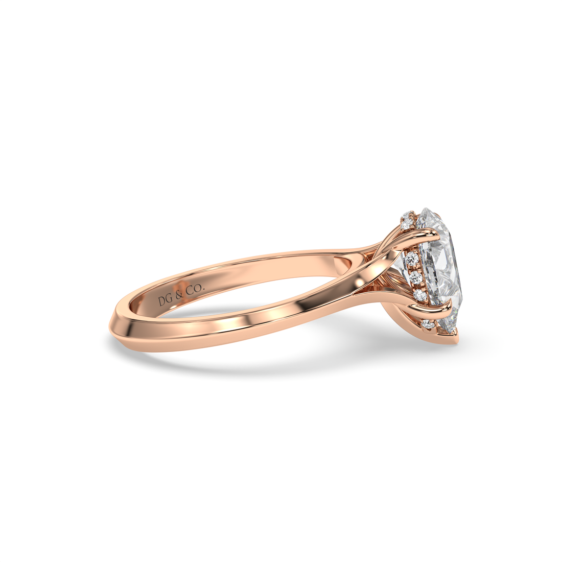 Marchesa Pear Cut Solitaire Split Band Hidden Halo Safe Five Claw Setting Diamond Engagement Ring - 18K Rose