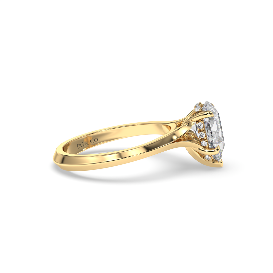Marchesa Pear Cut Solitaire Split Band Hidden Halo Safe Five Claw Setting Diamond Engagement Ring - 18K Yellow