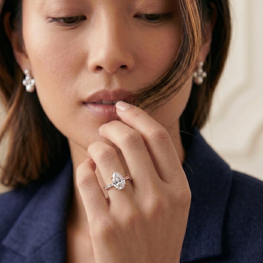 Campana Pear Cut Diamond Low Setting Engagement Ring - 18K Rose