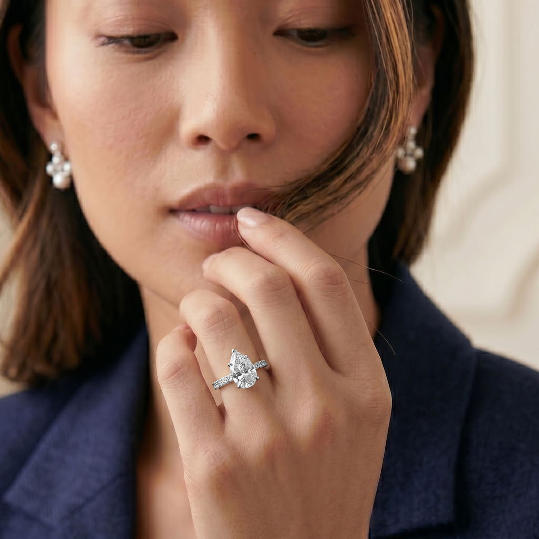 Campana Pear Cut Diamond Low Setting Engagement Ring - 18K White
