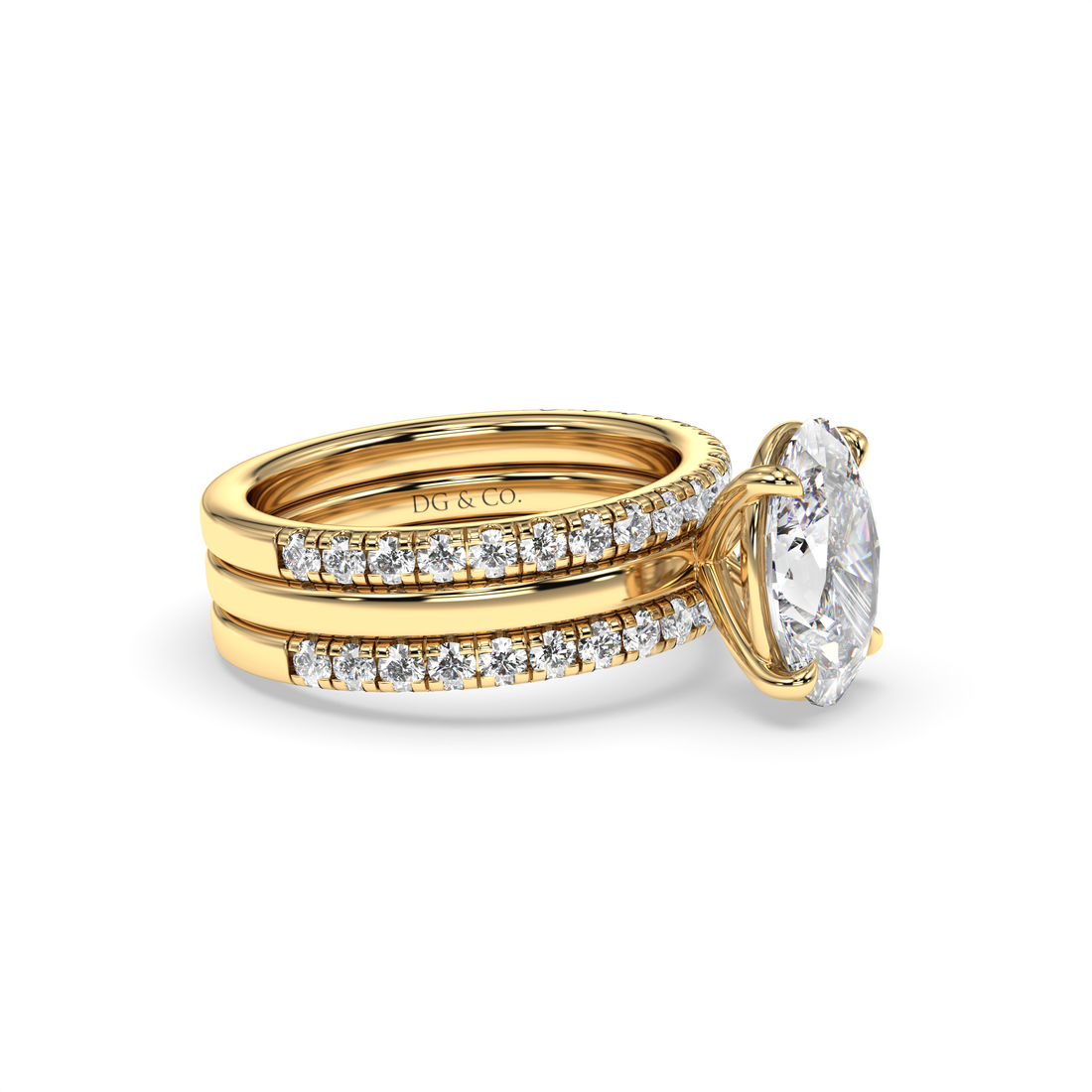Shonta Oval Cut 3 Bands Pave Setting Diamond Engagement Ring - 18K Yellow
