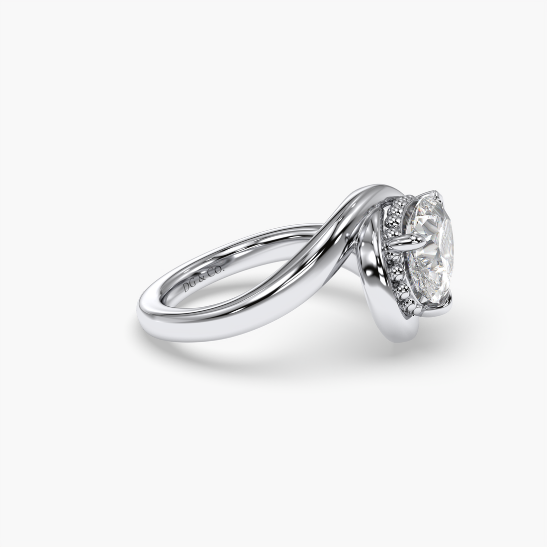 Ivy East West Carvy Solitaire Pear Shape Diamond Engagement Ring - 18K White