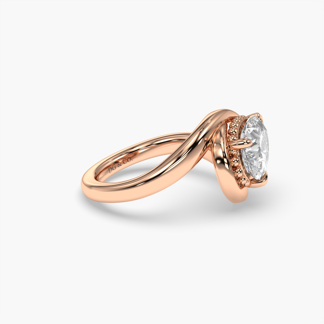 Ivy East West Carvy Solitaire Pear Shape Diamond Engagement Ring - 18K Rose