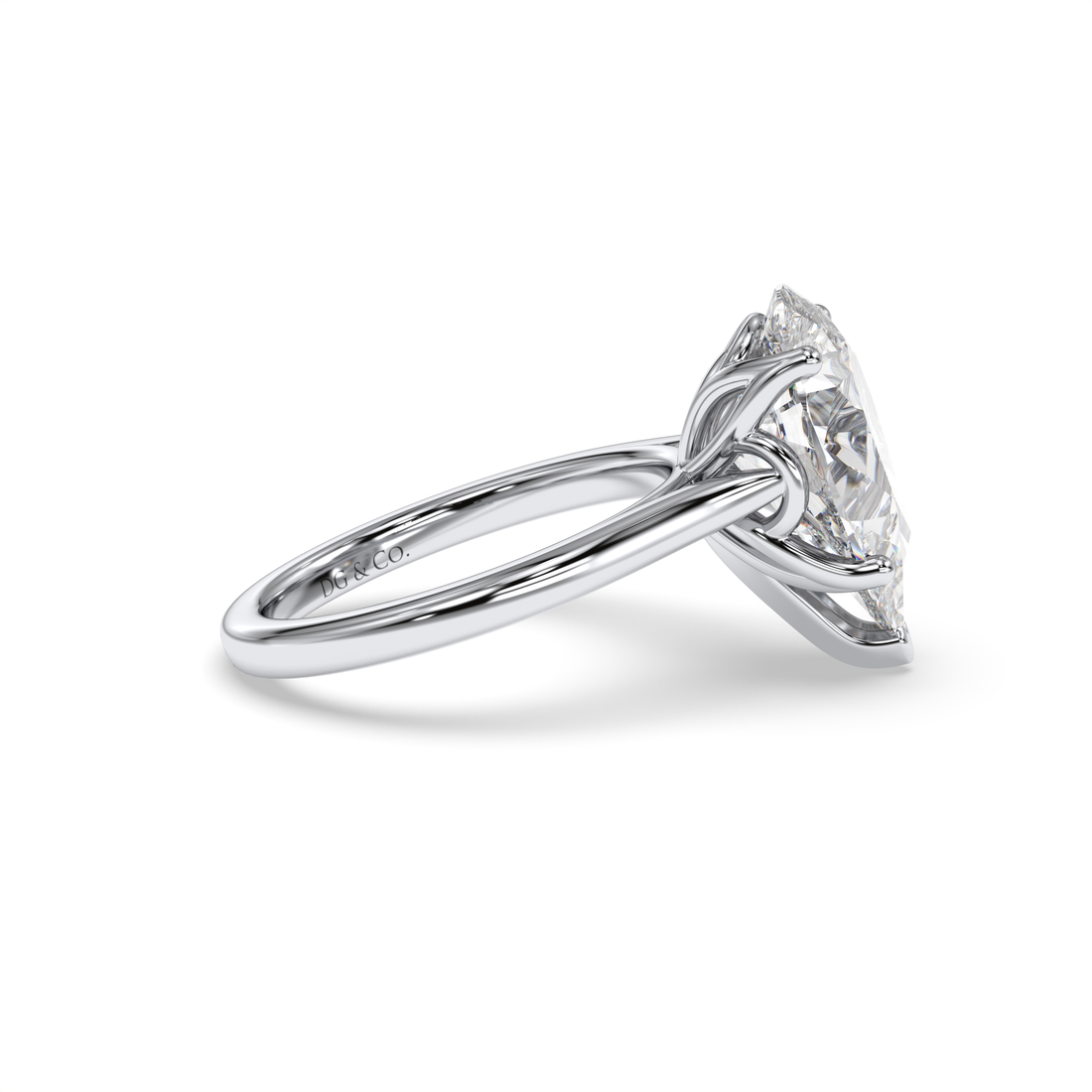 Charleston Pear Cut Solitaire Classic Tulip Cathedral Five Prong Setting Diamond Engagement Ring - Platinum