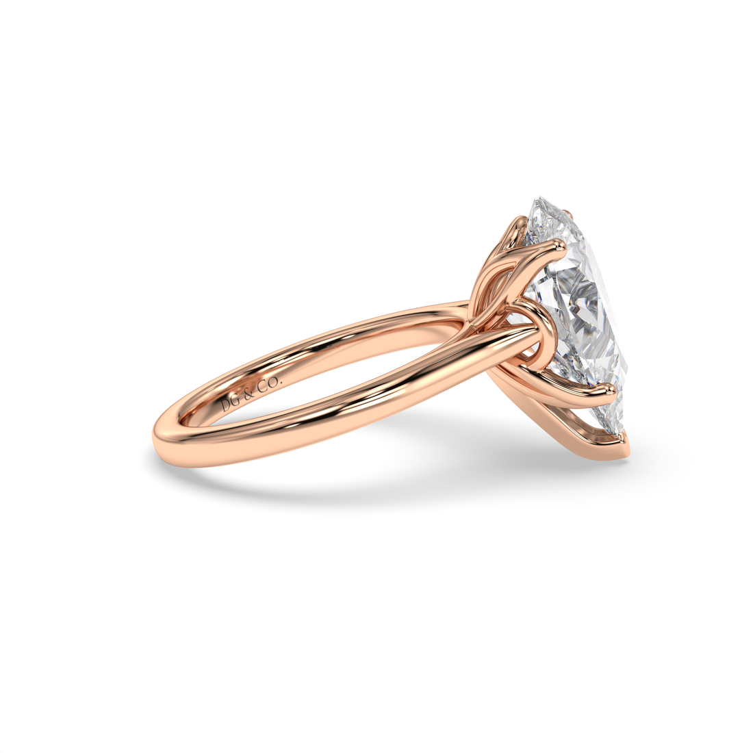 Charleston Pear Cut Solitaire Classic Tulip Cathedral Five Prong Setting Diamond Engagement Ring - 18K Rose