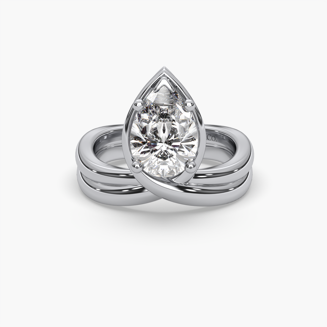 Imani Split Band Solitaire Pear Shape Diamond Engagement Ring - 18K White